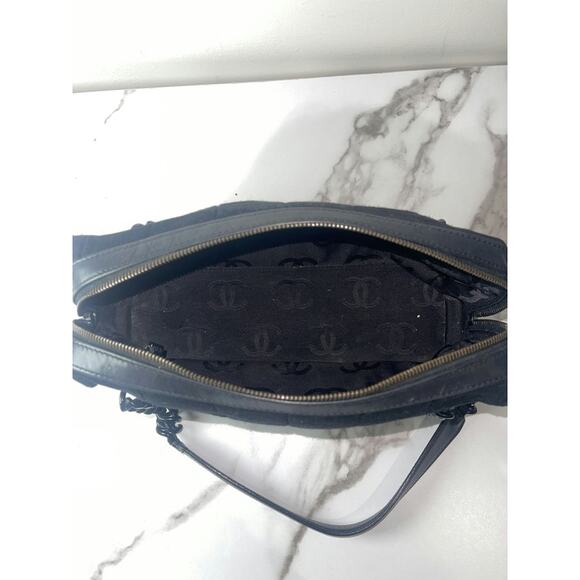 Chanel Black Fabric Quilted Handbag with Silver CC Logo - Picture 2 of 6